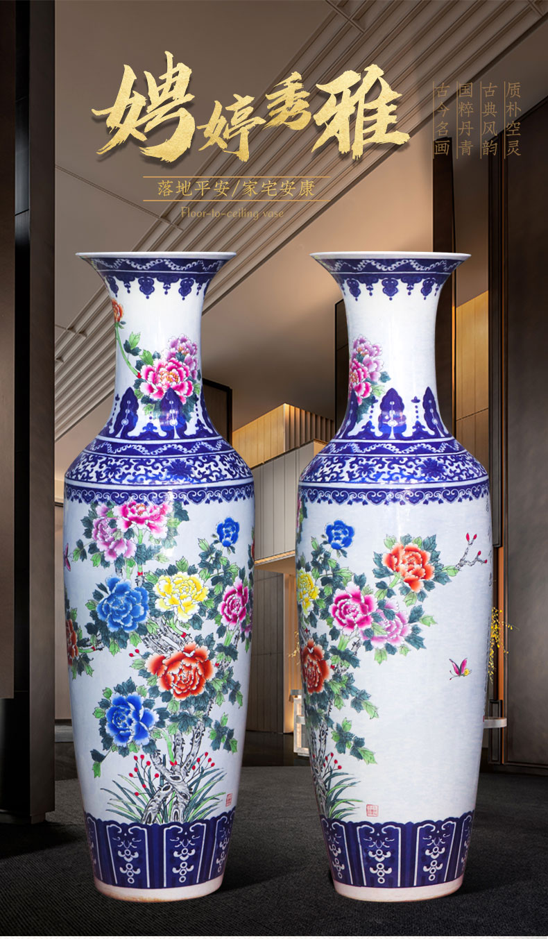 Jingdezhen ceramic blooming flowers, hand - made the size of large vases, Chinese style living room decoration to the hotel opening furnishing articles