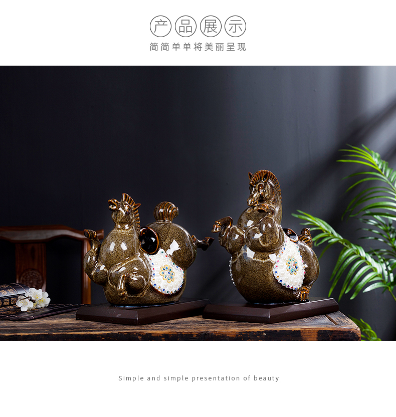 Jingdezhen ceramic creative up zodiac pearl horse furnishing articles of handicraft home sitting room study adornment ornament