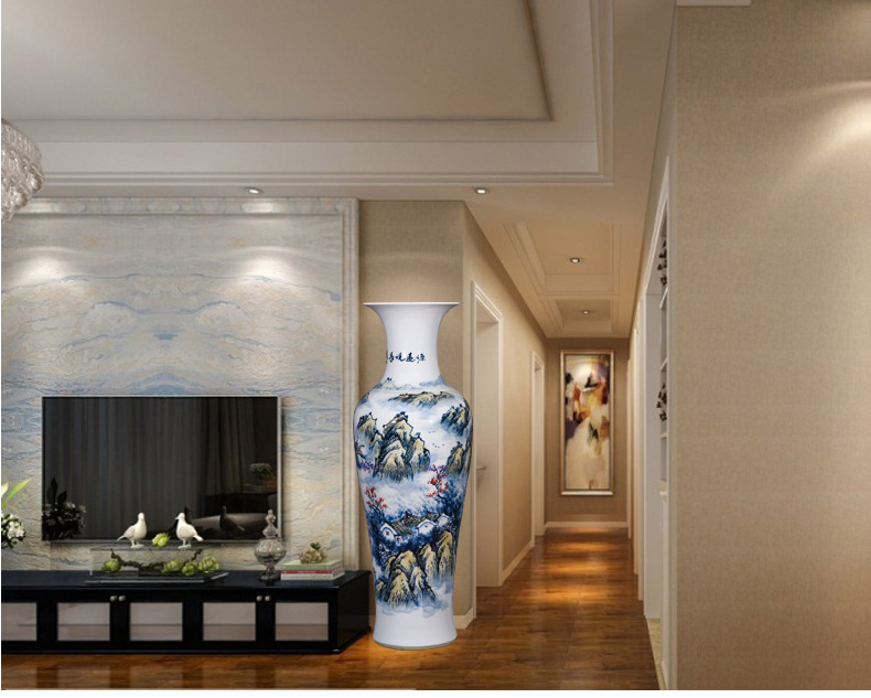 Jingdezhen ceramics hand - made modern Chinese landscape painting of large vase sitting room adornment hotel furnishing articles