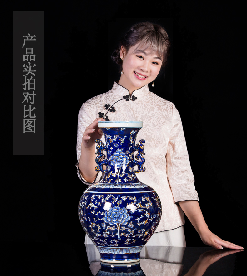 Jingdezhen chinaware paint hand - made pomegranate bottles of Chinese style living room office furnishing articles large blue and white porcelain vase