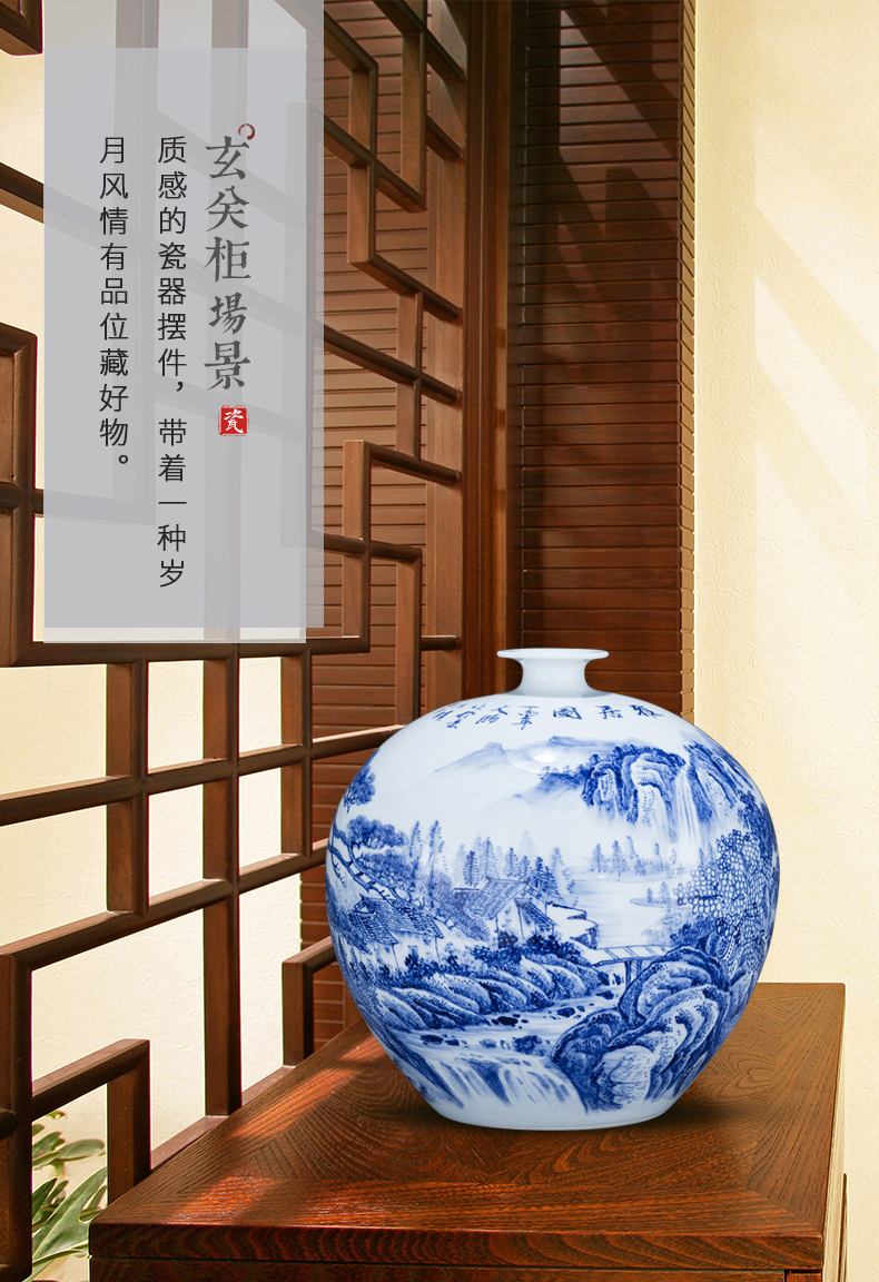 Jingdezhen blue and white ceramics hand - made scenery vases, flower arranging Chinese style home furnishing articles sitting room adornment handicraft