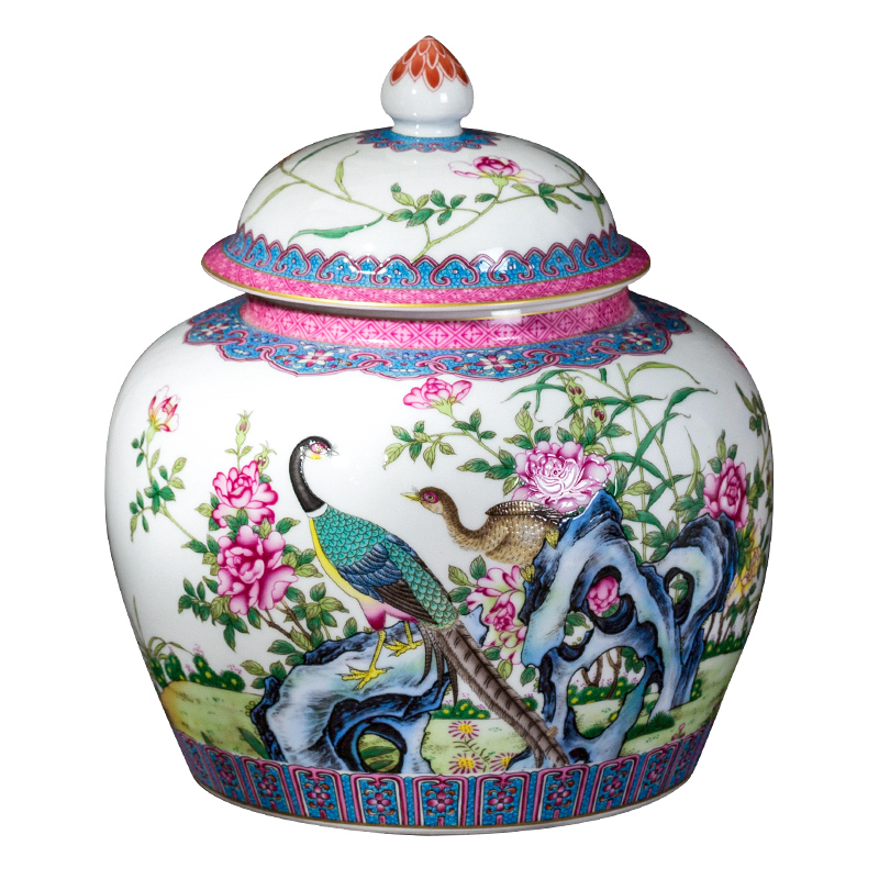 Jingdezhen ceramic yongzheng pastel caddy fixings high - grade Chinese style household storage tank seal with cover tea cake tin