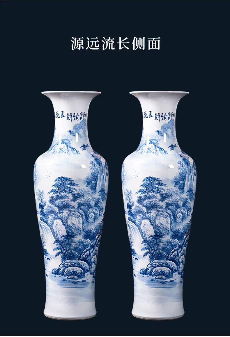 Jingdezhen blue and white tail hand - made ceramics has a long history of large vase sitting room hotel decoration furnishing articles