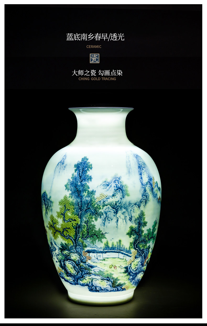 The Master of jingdezhen ceramics hand - made eggshell porcelain vase landscape painting new Chinese flower arranging rich ancient frame is placed in the living room