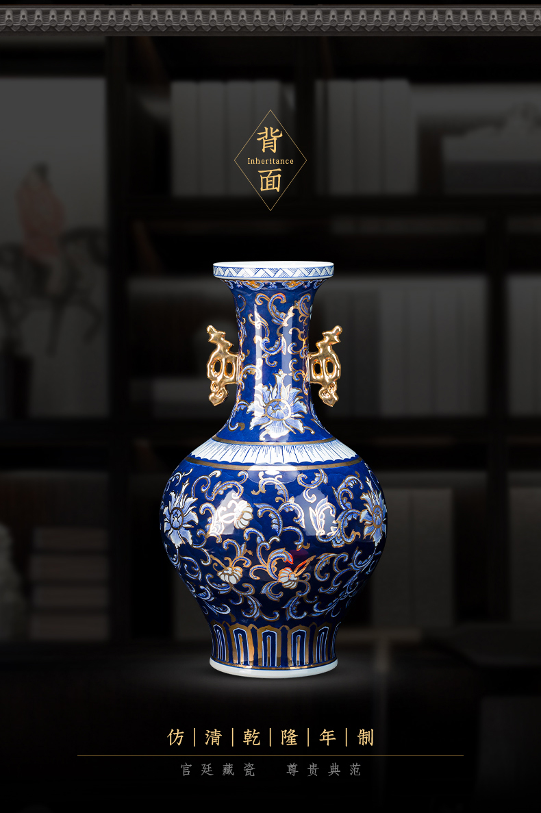 Jingdezhen ceramics master see colour light blue and white porcelain vase large antique Chinese style living room office furnishing articles of key-2 luxury