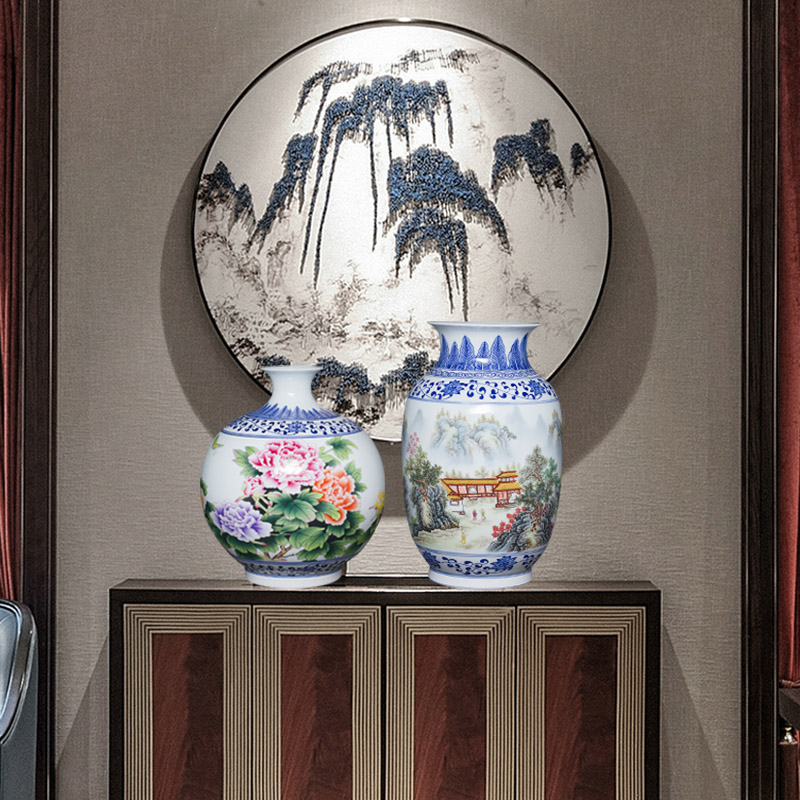 Jingdezhen ceramics bucket color of blue and white porcelain vase flower arranging the new Chinese rich ancient frame sitting room adornment is placed