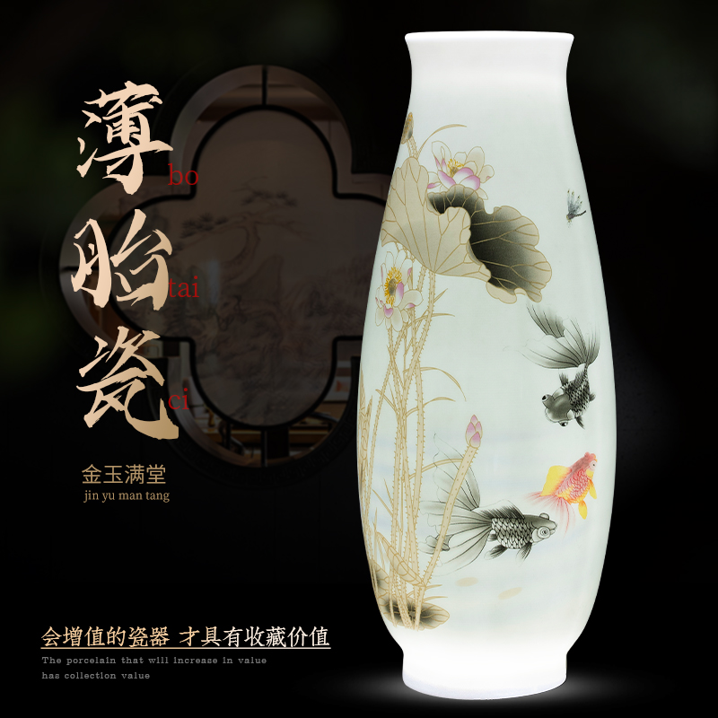 Jingdezhen ceramics lucky bamboo vase furnishing articles living room flower arranging new Chinese style household adornment TV ark