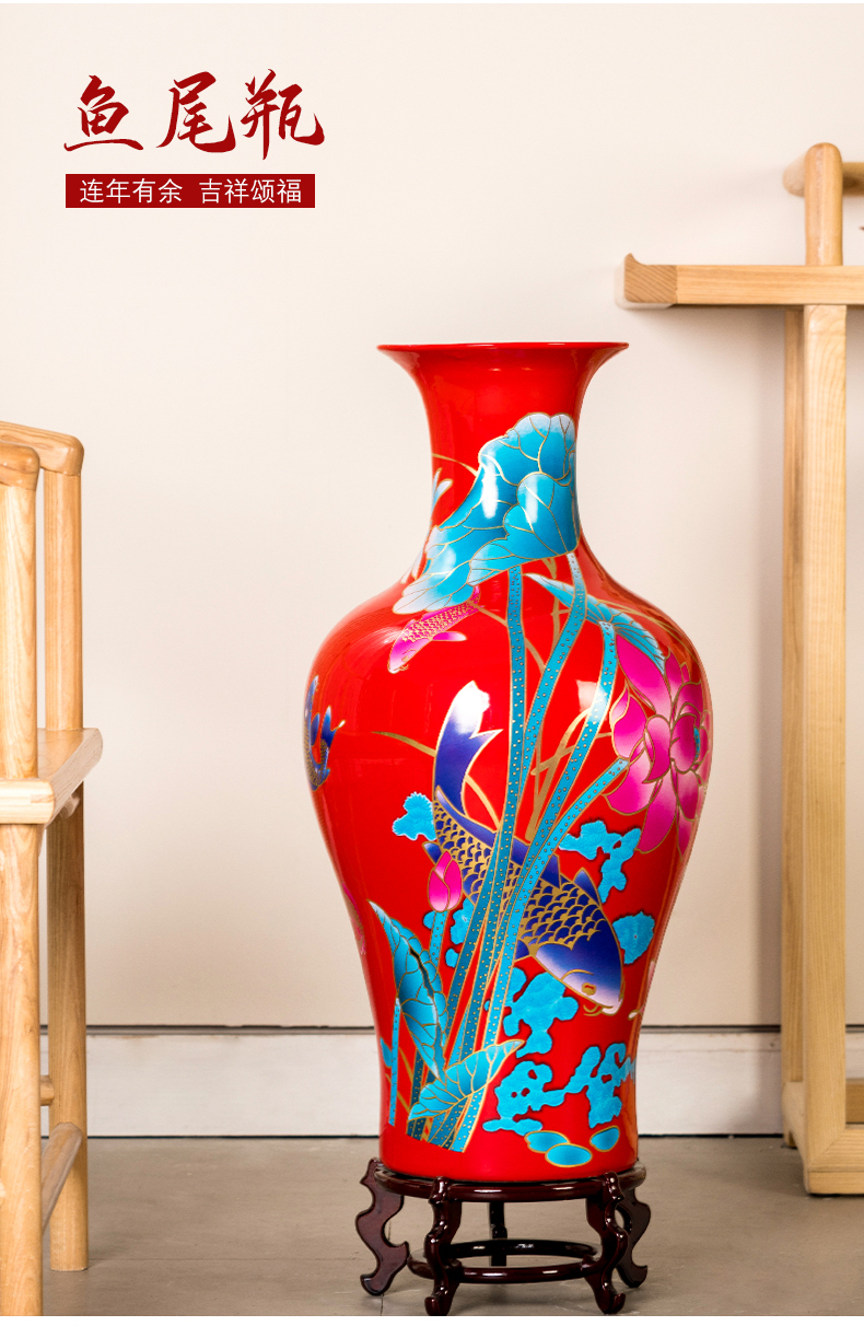 Jingdezhen ceramics China red paint vases, flower arrangement sitting room of Chinese style household craft ornaments furnishing articles
