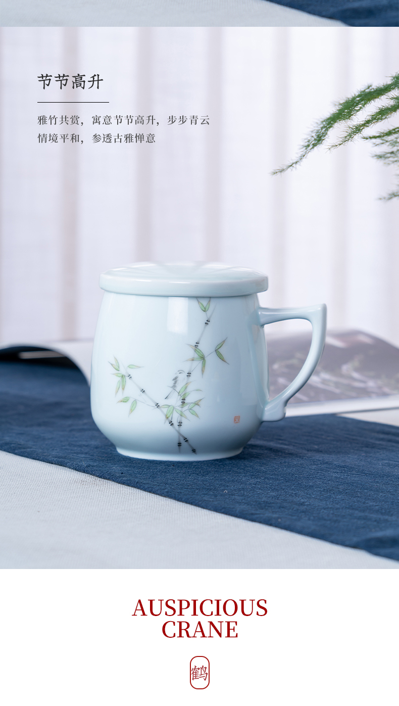 Hand - made shadow green ceramic cups with cover filter tea separate office tea cups of jingdezhen tea service mark