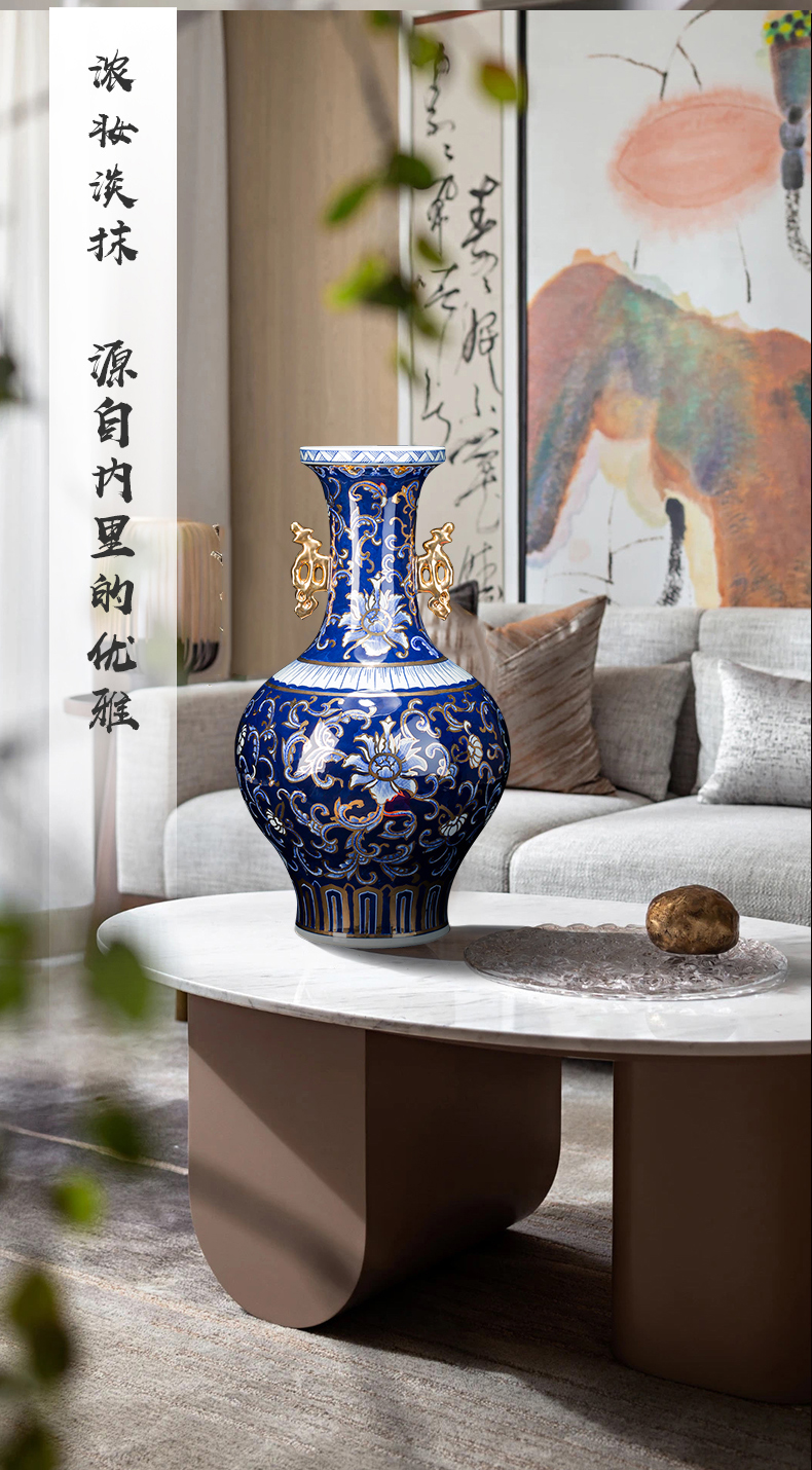 Jingdezhen ceramics master see colour light blue and white porcelain vase large antique Chinese style living room office furnishing articles of key-2 luxury