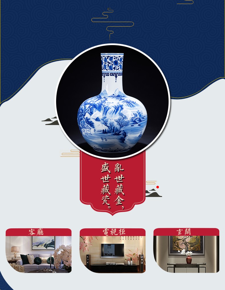 High hand made white mud of jingdezhen blue and white porcelain vase ceramics furnishing articles of Chinese style home decoration rich ancient frame sitting room