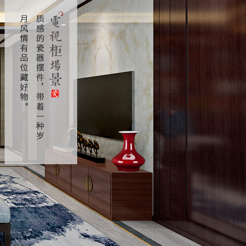 Jingdezhen ceramics ruby red bottle gourd floret bottle furnishing articles Chinese flower arrangement sitting room adornment rich ancient frame furnishing articles