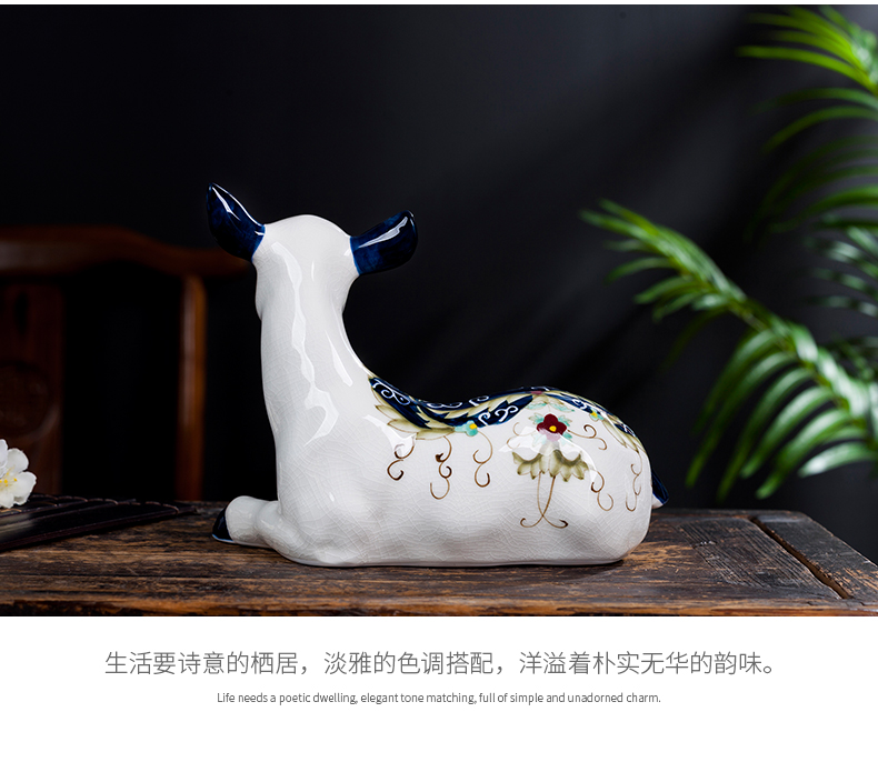 Jingdezhen ceramic hand - made elk furnishing articles of new Chinese style living room TV cabinet decorative gift a pair of creative arts and crafts