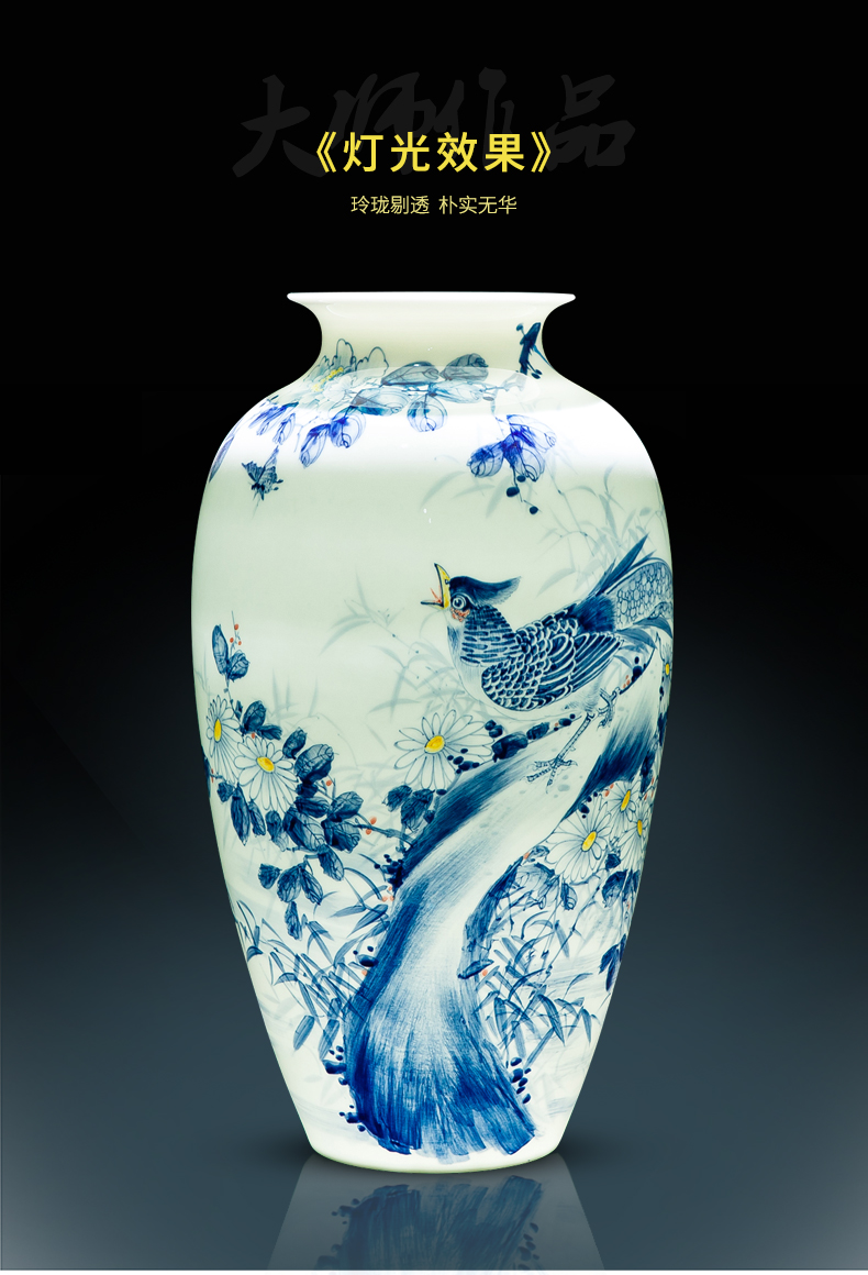 The Master of jingdezhen ceramics pure hand draw Chinese blue and white porcelain vase furnishing articles Chinese wind sitting room porch decoration