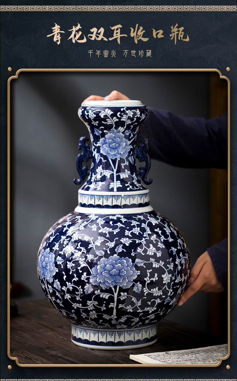 Jingdezhen ceramics imitation the qing qianlong blue tie up branch lotus bottle craft supplies sitting room bedroom study furnishing articles