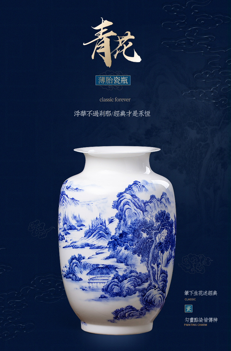 Blue and white porcelain vase furnishing articles of jingdezhen ceramics Chinese flower arranging rich ancient frame home decoration handicraft sitting room