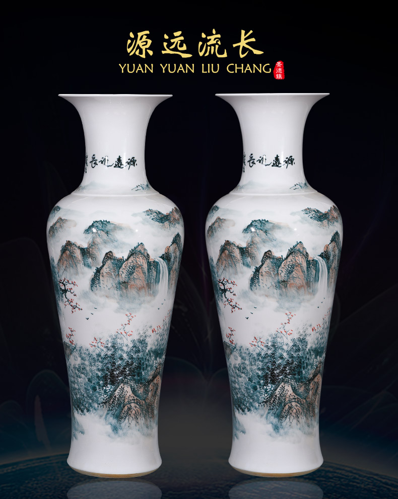 Jingdezhen ceramic hand - made landscape painting fish large vases, furnishing articles sitting room floor decoration for the opening of the new Chinese style gifts