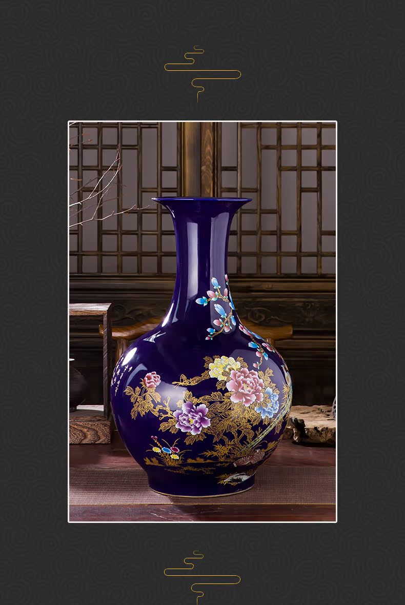 Jingdezhen chinaware big blue vase furnishing articles of Chinese style living room TV ark landed a large decorative arts and crafts