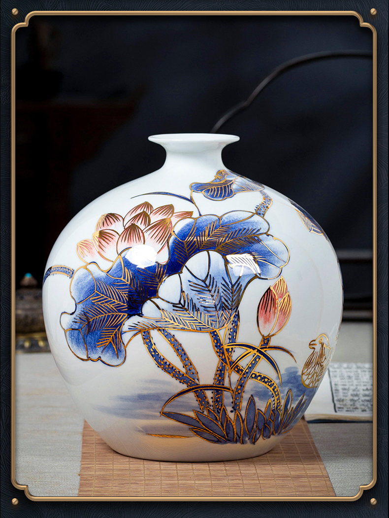 Jingdezhen ceramics vase hand - made paint pomegranate bottles of furnishing articles new Chinese flower arranging rich ancient frame sitting room adornment