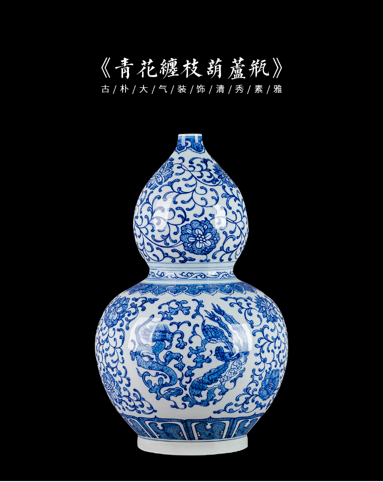 Jingdezhen ceramic hand - made of blue and white porcelain vases, flower arrangement Chinese style household living room TV cabinet decoration decoration