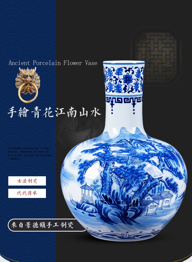 High hand made white mud of jingdezhen blue and white porcelain vase ceramics furnishing articles of Chinese style home decoration rich ancient frame sitting room