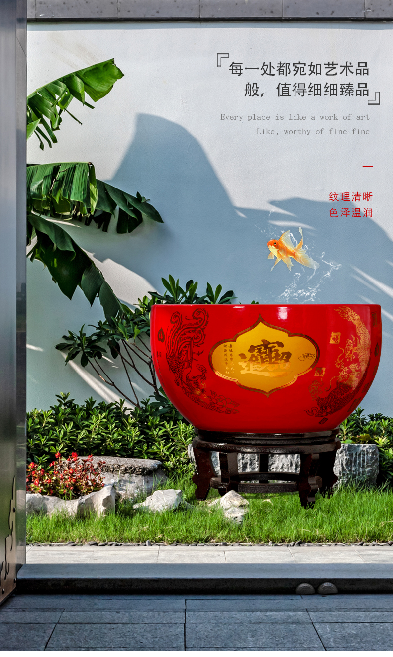 Jingdezhen ceramic yellow red maxim aquarium home sitting room decorate office desktop feng shui furnishing articles