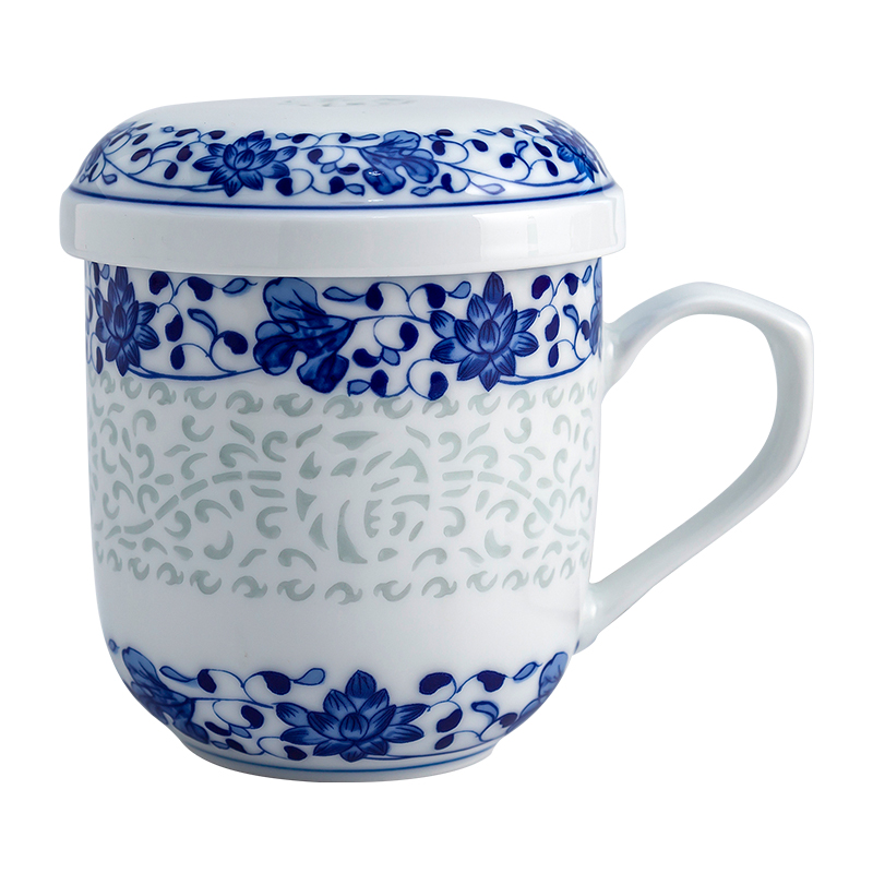 Jingdezhen ceramic hand - made exquisite blue and white tea cup home with cover filter tea separate office cup large capacity