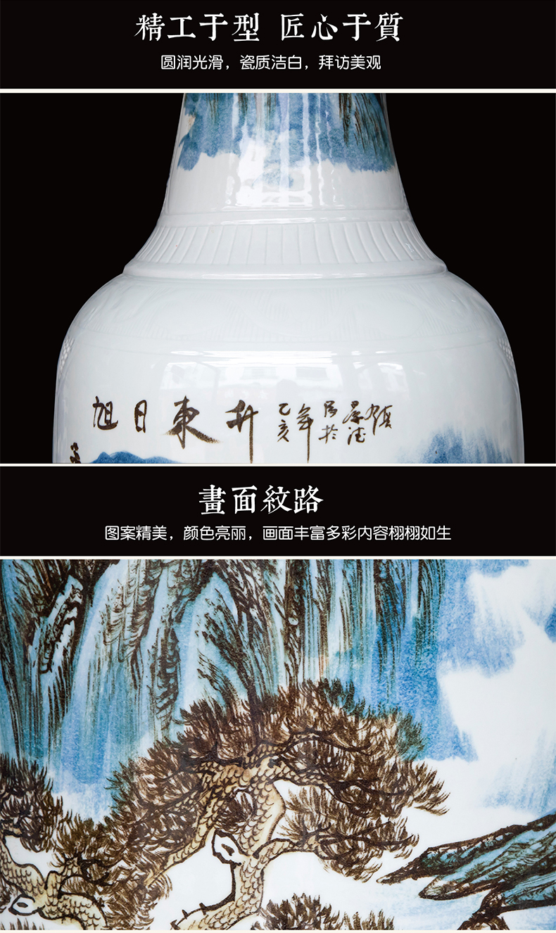 Jingdezhen ceramic hand carved big vase furnishing articles furnishing articles sitting room be born Chinese style hotel large opening gifts