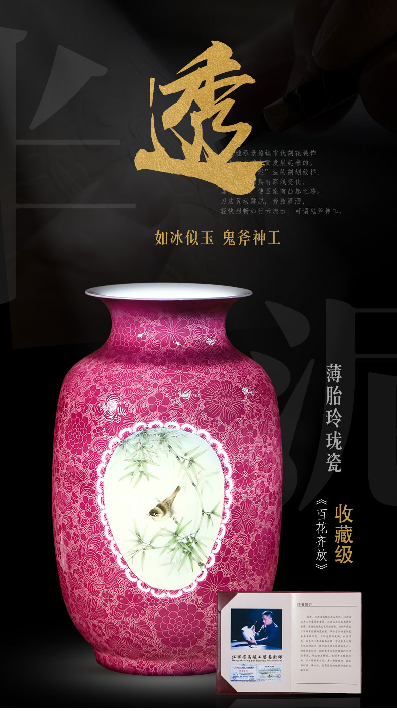 The Master of jingdezhen ceramic hand - made steak knife clay flower Chinese thin foetus vases, flower arranging decorations rich ancient frame furnishing articles