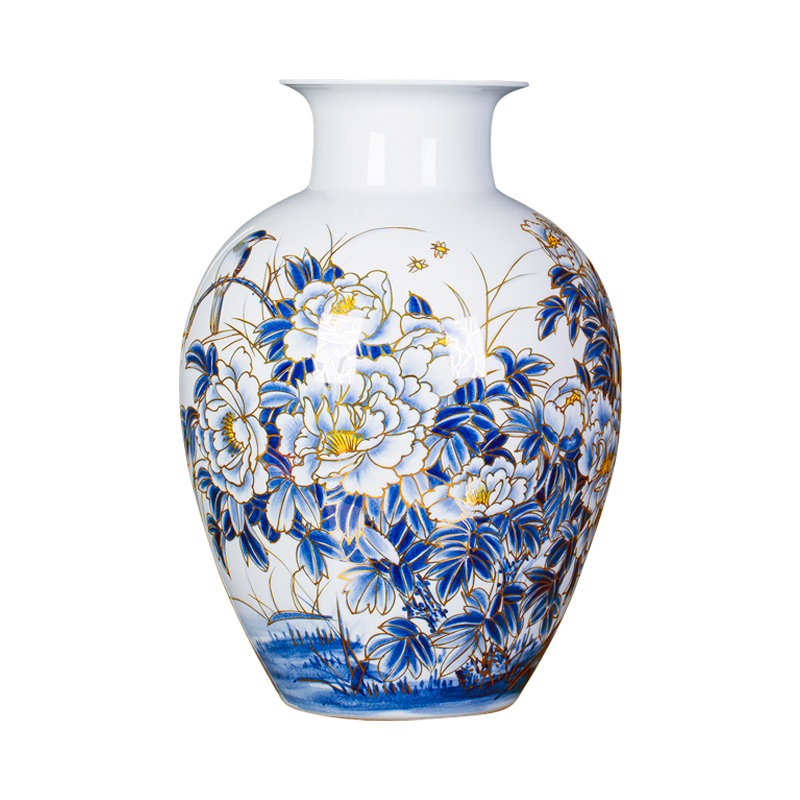 Famous master of jingdezhen ceramics hand - made paint large blue and white porcelain vase peony Chinese sitting room adornment is placed