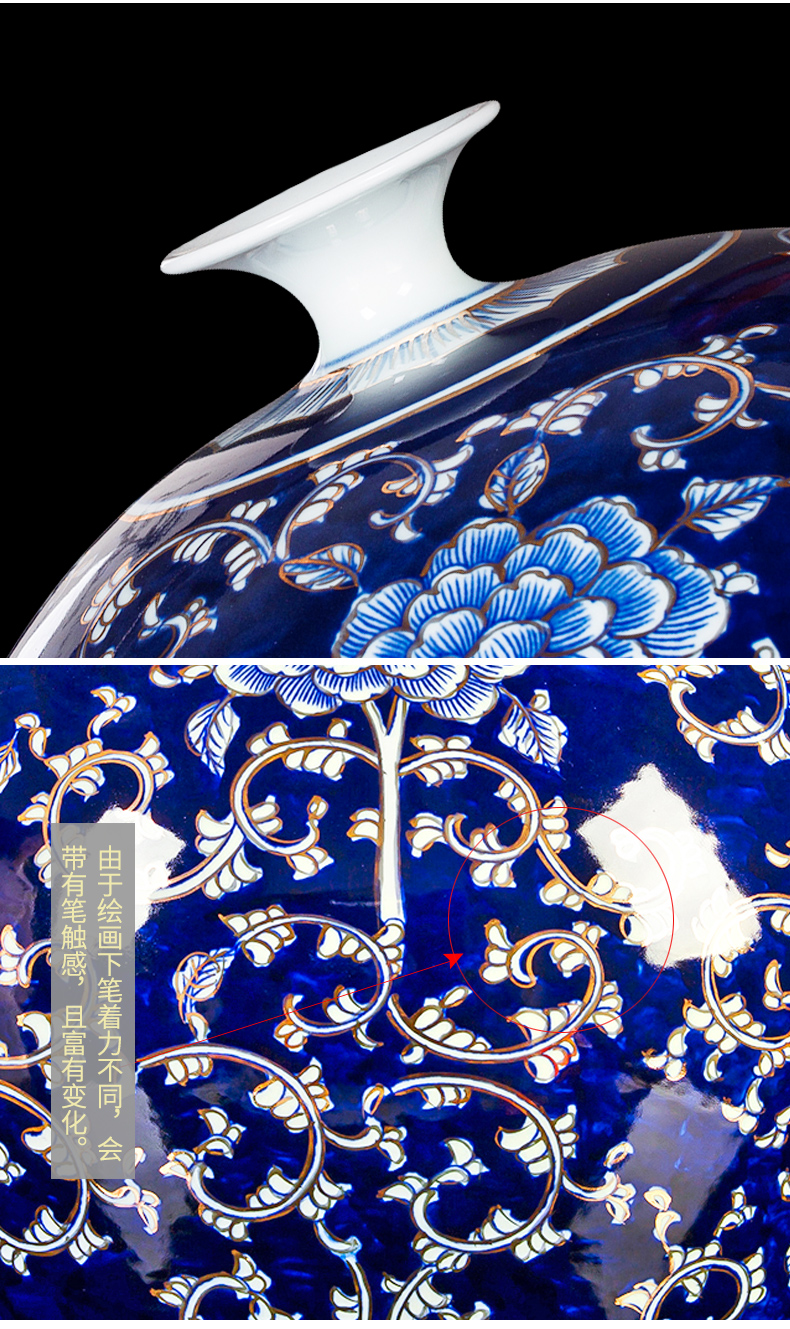 Jingdezhen chinaware paint hand - made pomegranate bottles of Chinese style living room office furnishing articles large blue and white porcelain vase