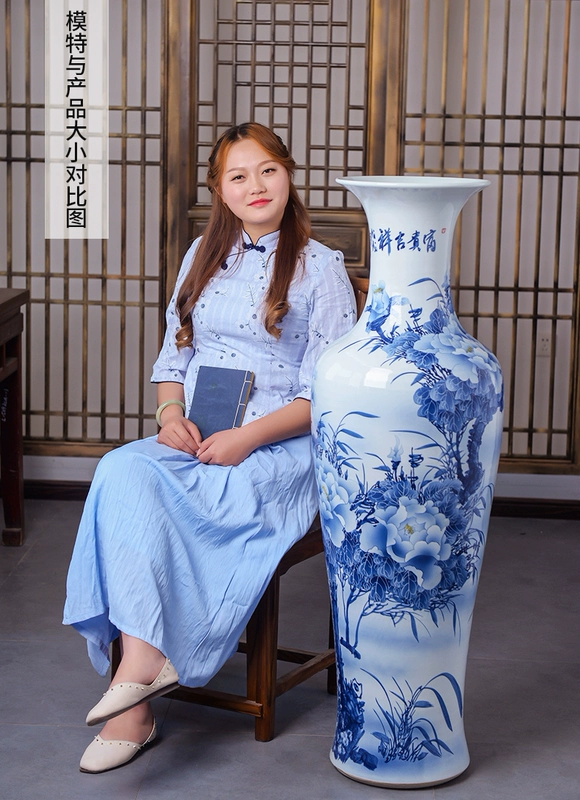 Jingdezhen bình gốm trang trí bằng tay màu xanh và trắng sứ Trung Quốc trang trí sàn phòng khách lớn cực lớn - Trang trí nội thất