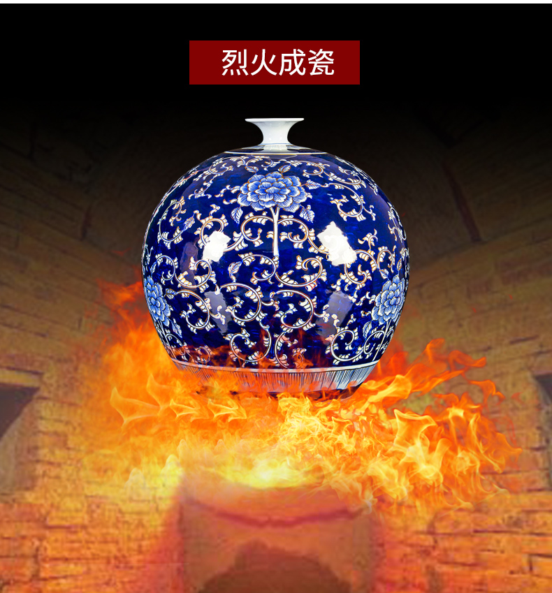 Jingdezhen chinaware paint hand - made pomegranate bottles of Chinese style living room office furnishing articles large blue and white porcelain vase