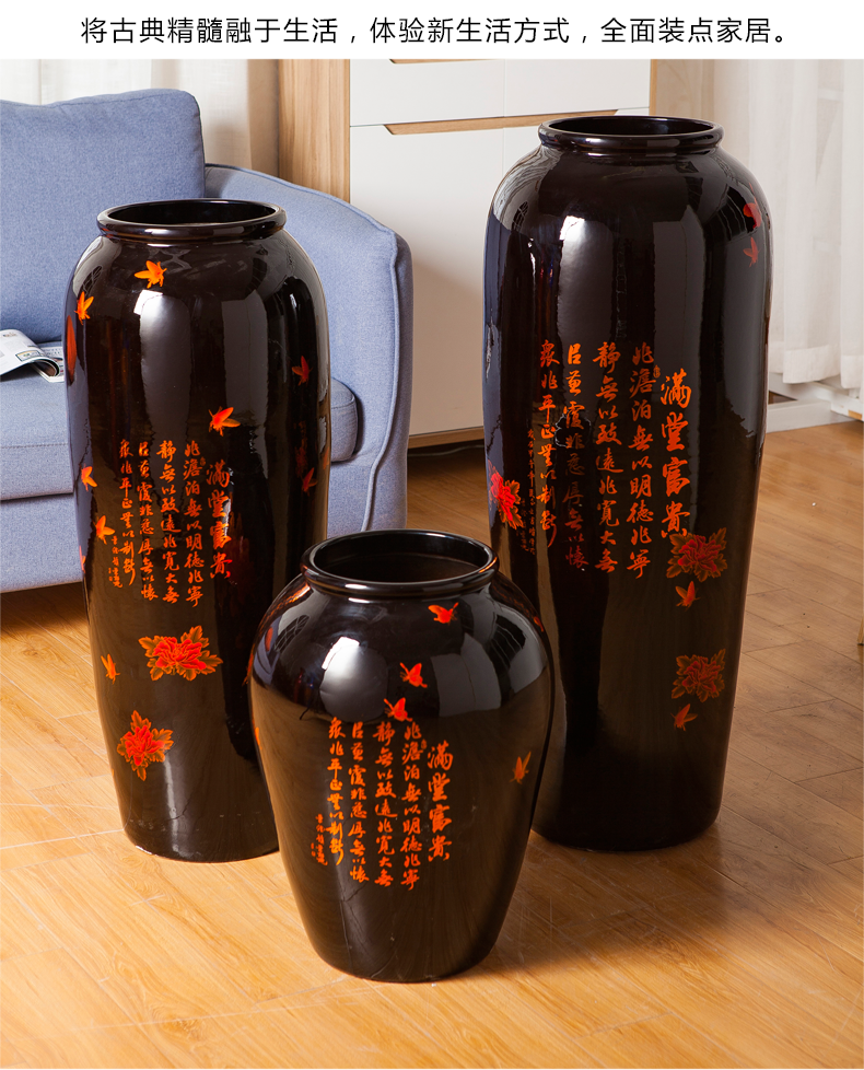 Jingdezhen ceramics of large vase furnishing articles sitting room hotel dry flower arranging new Chinese style large porch decoration
