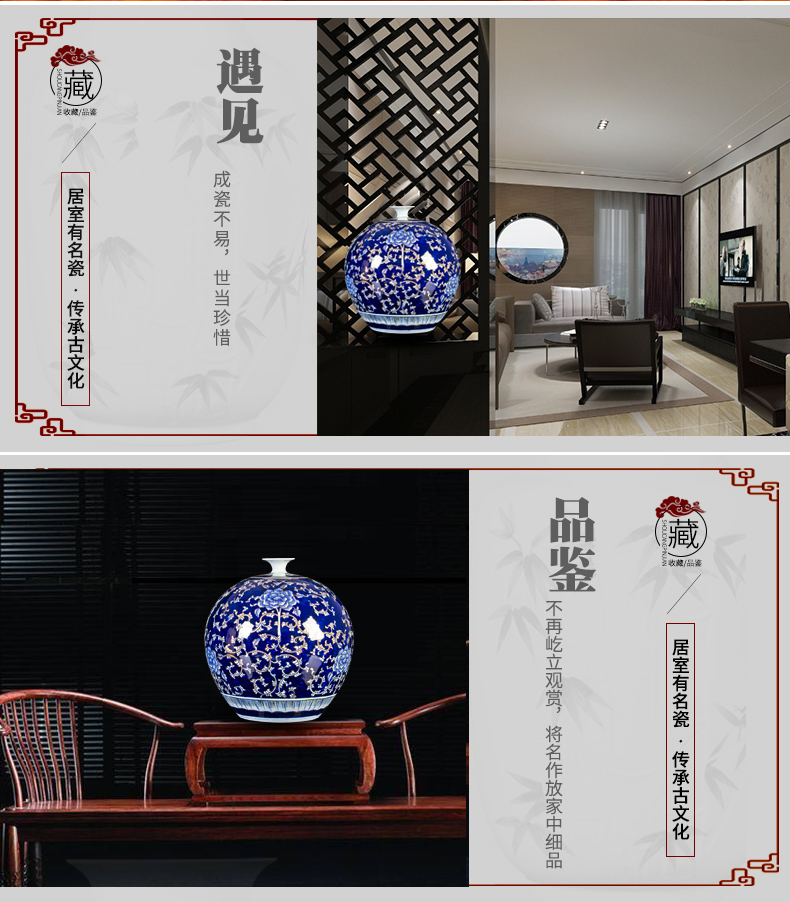 Jingdezhen chinaware paint hand - made pomegranate bottles of Chinese style living room office furnishing articles large blue and white porcelain vase