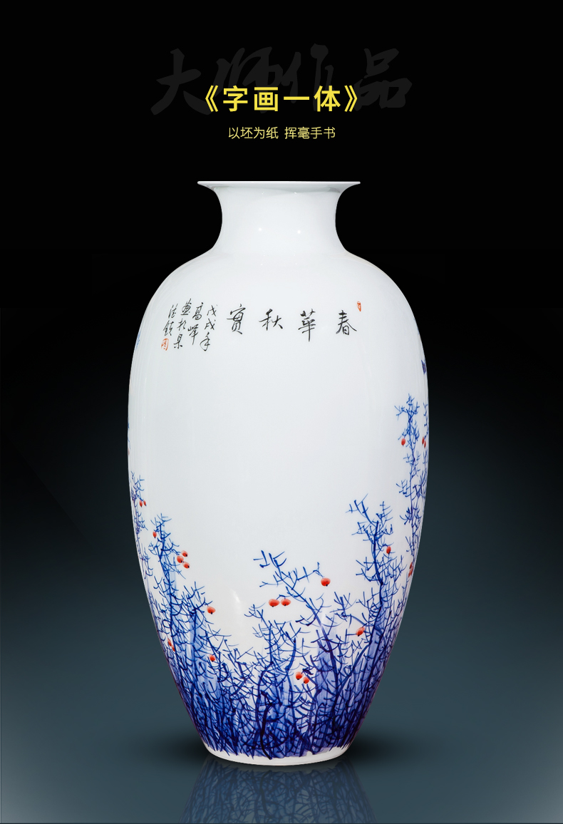 The Master of jingdezhen ceramics pure hand draw Chinese blue and white porcelain vase furnishing articles Chinese wind sitting room porch decoration