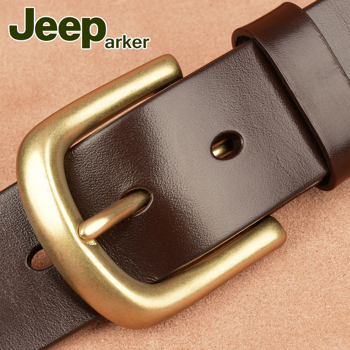 The belt of the man's leather belt with the brass tape of the head of the leather jersey belt 9