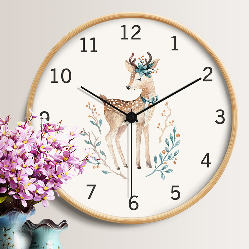 Living room mute Chinese hanging bell Nordic Bedroom watch Nordic bedroom and watch hanging wall Creative personality Home solid wood hanging table art clock