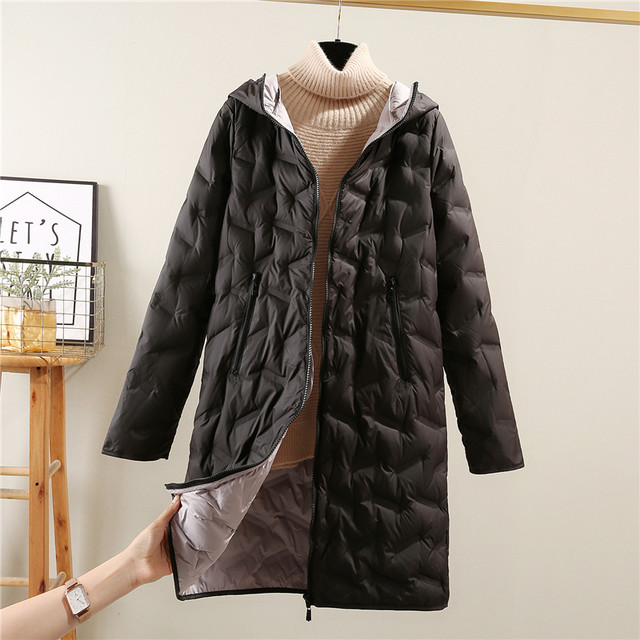 White duck down mid-length down jacket women look thin winter warm and comfortable bright pink hooded sweet fashion jacket