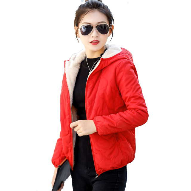 Small cotton-padded jacket and velvet hooded lamb trendy