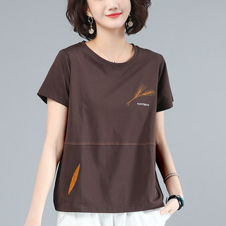 Mom's Pure Cotton Short-Sleeved T-Shirt for Women 2025 Summer New Style Middle-Aged and Elderly Large Size Sweatshirt Casual Loose T-Shirt Top