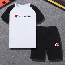 Childrens clothing foreign trade tail boy summer suit 2022 new childrens cotton short sleeves two sets