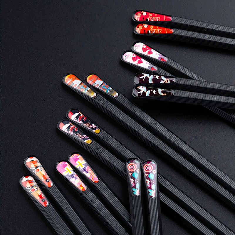 Chopsticks one-one-two-day-style pointed anti-slip alloy chopsticks upscale mildew-proof cherry-flower nail chopsticks Home suit
