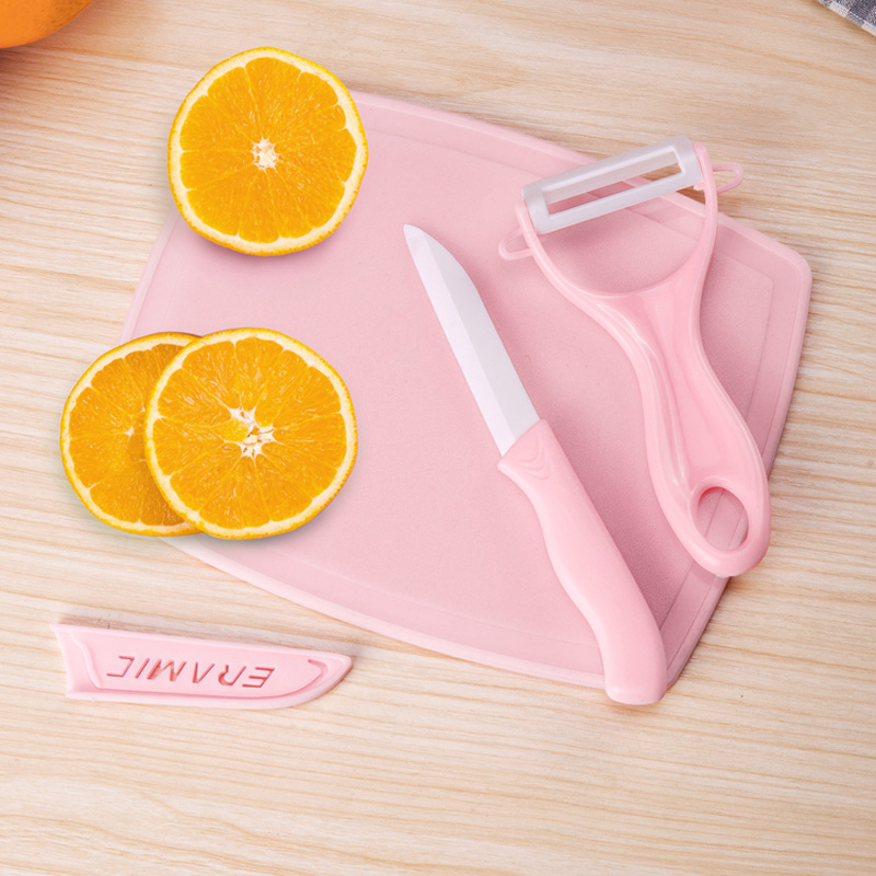 View Notes Ceramic Knife Three Sets Fruit Cutter Melon Fruit Knife Mini Cutting Board Peeler Dorm Room Small Knife Portable
