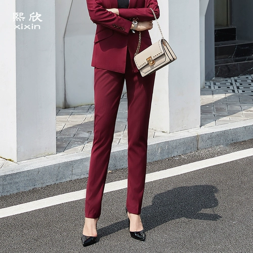 Костюм, штаны, черные повседневные брюки, высокая талия, по фигуре, свободный прямой крой