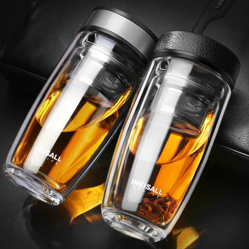 Insulation glass teacup Creative men's tea portable car personal use simple trend drop-proof water cup