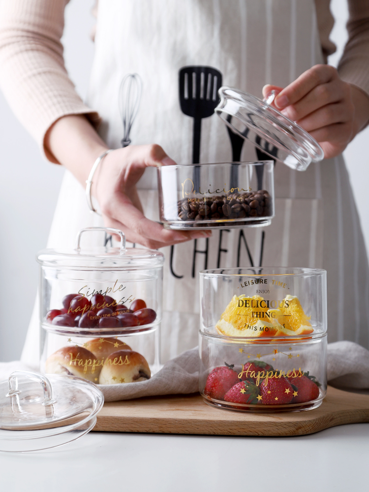 Single glass bowl Household heat-resistant creative personality large Nordic transparent Crystal fruit fishing Salad Bowl with lid