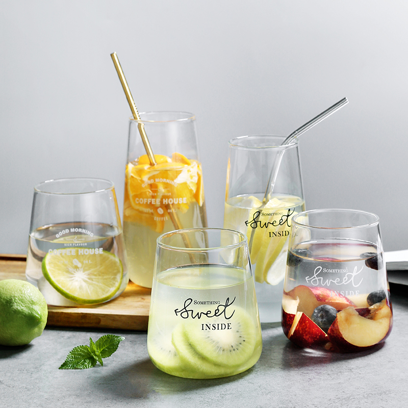 Transparent glass mesh red cute mug heart nice home minimalist fruit tea water cup ins Nordic wind