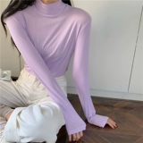 Летний многоцветный цветной приятный телу лонгслив, коллекция 2021, высокий воротник, облегающий крой