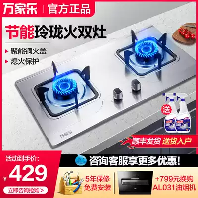 Macro Wanjiale KA021 stainless steel gas furnace double mouth gas furnace natural liquefied gas embedded gas stove household